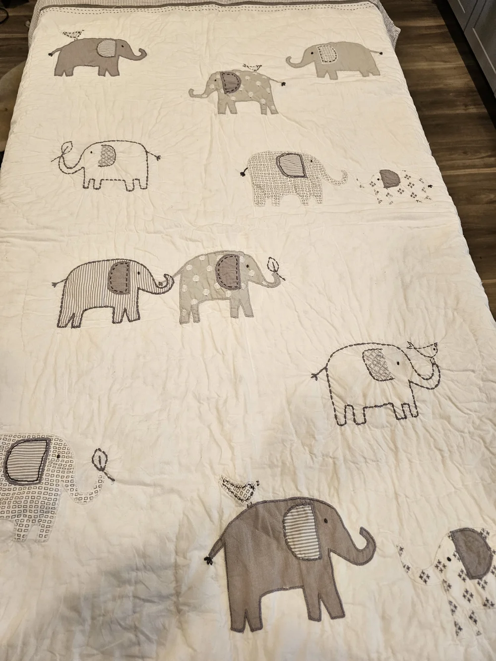 Elephant Print Cream Baby Quilt - Soft Nursery Bedding